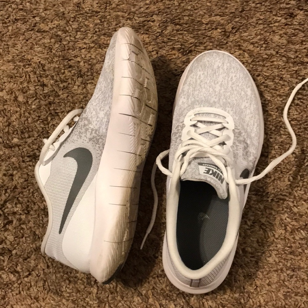 White and Gray Nike Flex Contact Shoes